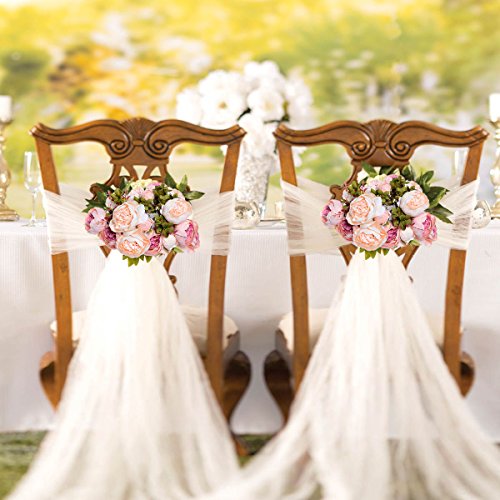 Artiflr 2 Pack Artificial Peony Wedding Flower Bush Bouquet Vintage Peony Silk Flowers for Home Kitchen Wreath Wedding Centerpiece Decor,Light Pink - Thumbnail 5