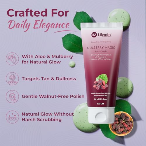 Image of Exfoliating Scrub Mulberry Magic with White Lily & Orange Peel - 100GM, Clean - Natural & Organic, For Men & Women, Brightening Polish Scrub, Removes Dead Skin Cells, Smoothens & Hydrates
