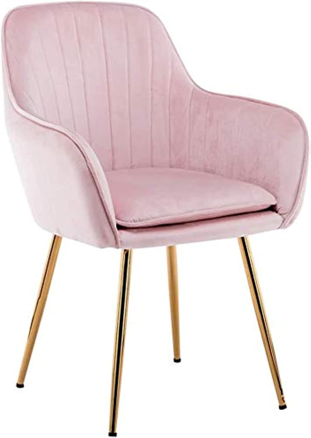 LANNY Velvet Dining Chair Y02#, Leisure Armrest Chairs Upholstered with Backrest, Metal Legs Bracket, for Living Room Kitchen and Breakfast Armchair (Pink)