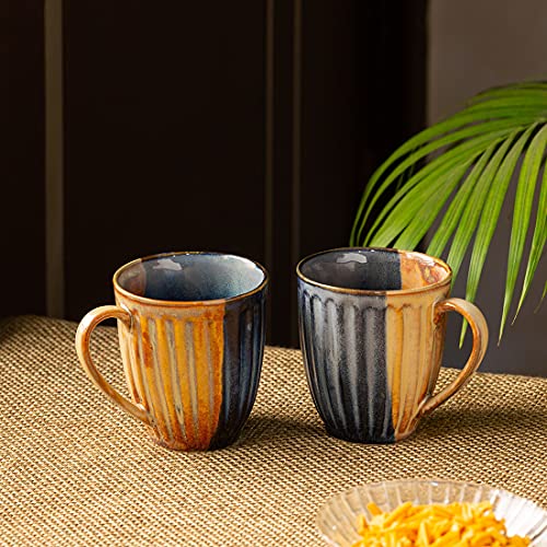 Image of ExclusiveLane 'Sea Meets Land' Handcrafted Ceramic Coffee Mug Set of 2 (300 ML, Microwave Safe & Dishwasher Safe) - Ceramic Coffee Mugs For Tea Mugs Set Ceramic Mugs Milk Mug Pottery Mugs