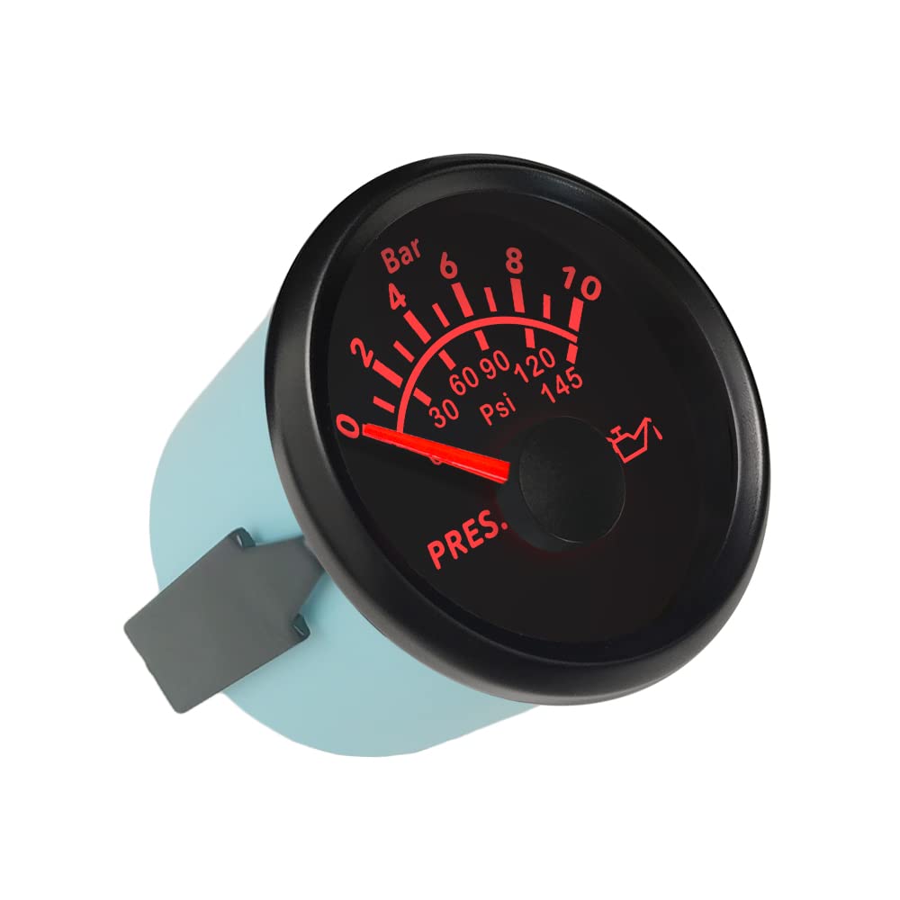ELING 52 mm (2 '') Manometro olio 0-10bar 0-145PSI Impermeabile 9-32V Con Retroilluminazione per trattori SUV Motoscafi (nero+nero, 0-10Bar)
