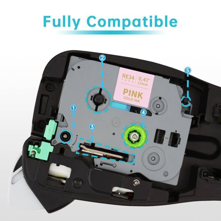 Cruxer Compatibel voor Brother P-Touch Versiering Gouden Print op Wit Satijn Lint TZER234 12mm 1/2 (0,47 inch) Label Tape Vervanging voor PT-D215e PTD210 H110 D400AD Cube Label Makers, 4 Pack