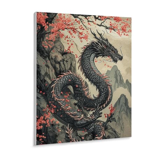 数字油絵 ラッセン 山に座っている龍 デジタル油絵 数字キットによる絵画 DIY絵 手塗り ファンタジーイラストアート 日本の文化と芸術 数字キット塗り絵 壁飾り ホーム オフィス装飾 数字塗り絵 手工芸 初心者 大人 子供 贈り物 40×50cm