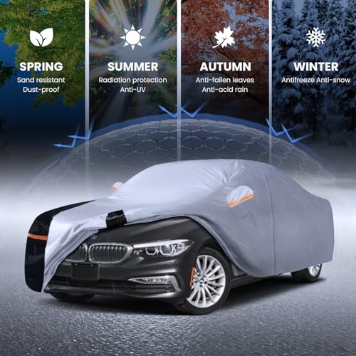 Image of Multi-Layer Car Cover Custom Fit for BMW 5 Series 528i 530i 535i 540i M5 M550i M550(2007-2026), 100% Waterproof, Gift with Towel, Heavy Duty Car Covers for Rain Sun UV Protection with Door Zipper