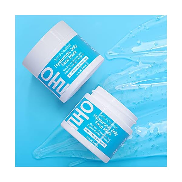 Korean-Skin-Care-Hyaluronic-Acid-Jelly-Mask--Korean-Face-Mask-Skincare-K-Beauty-Face-Masks-Contains-Rice-Bran-Rosehip-Vitamin-B5--Anti-Aging-Spa-Hydro-Gel-Face-Mask-for-Plump-Glowing-Skin-2oz SeoulCeuticals Korean Skin Care Hyaluronic Acid Jelly Face Mask â Rice Bran + Vit B5 + Rosehip Anti Aging K Beauty Skincare for Plump Glowing Skin 2oz