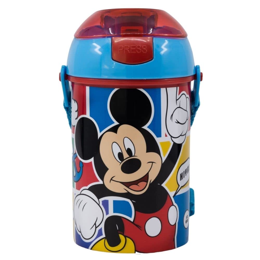 Om Supplies Mickey Pop Up Water Bottle Drink Bottle Flask With Neck Cord For Easy Carry School Lunch Kids Childrens 450Ml (Mickey)
