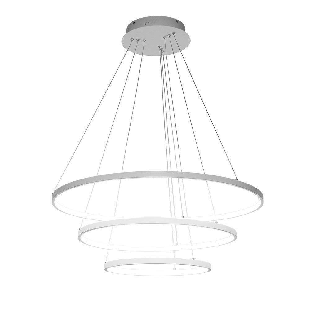 LRUII LED Pendant Light Fixture Modern Round Ceiling Lighting Indoor Chandelier Contemporary Lamp (White Light, 3 Ring White 40cm 60cm 80cm) Comfortable Anniversary