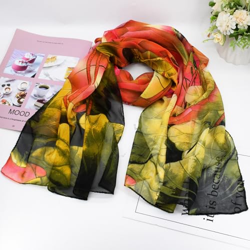 Summer Scarves for Women Ladies Lightweight Silk Gorgeous Floral Pattern Lotus Print Chiffon Scarves4