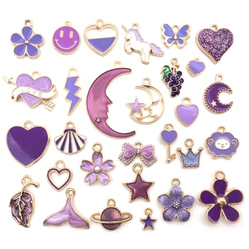 IBXWMNG 30-teiliges Schmuck-Set inkl. Armbändern, Halsketten, Anhängern, Schlüsselanhängern und Schmuckzubehör in Lila-Farbe