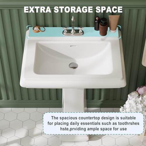 Rectangular Pedestal Sink, Bathroom Pedestal Sink 26 X 20 Inch White Ceramic Pedestal Bathroom Sink with Overflow & 3 Pre-Drilled Holes for 4-Inch Faucets