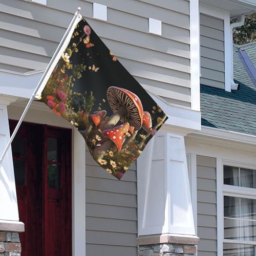 Drapeau extérieur 1,2x1,8m robuste au design féerique de champignons
