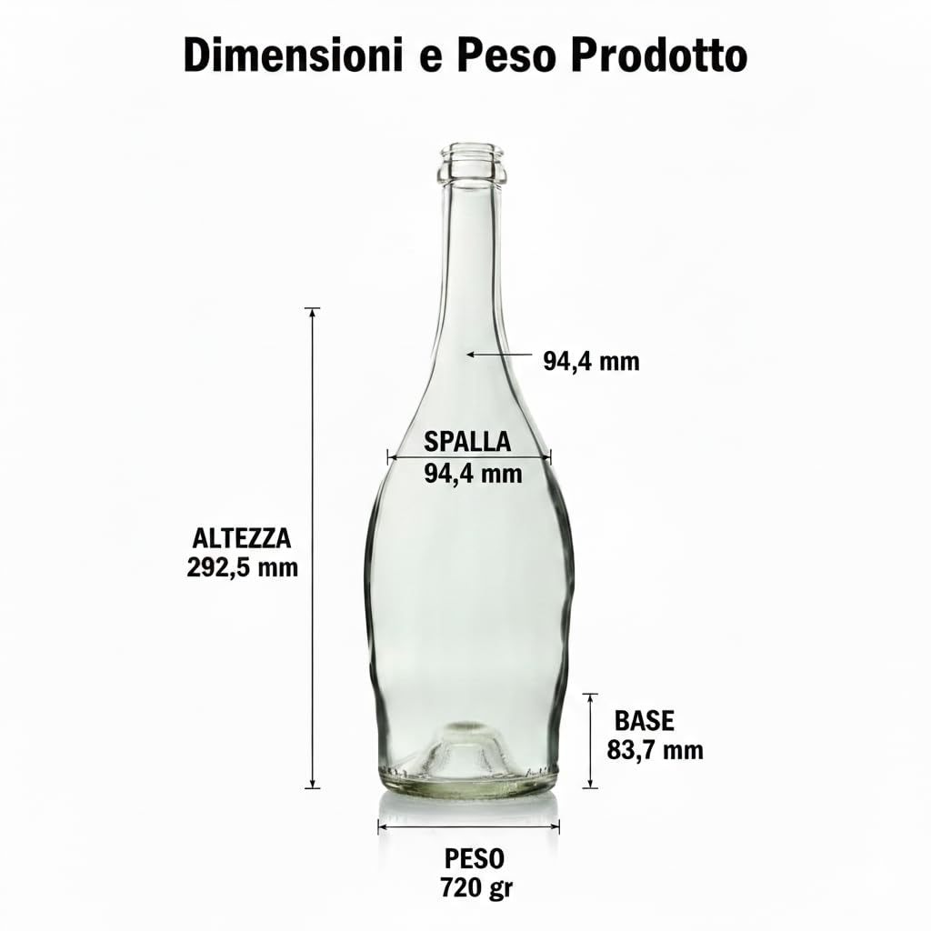 BERARDI | Juego de 6 botellas de cristal de diseño de 750 ml para agua natural, mineral, vino, bebidas, bebidas, bebidas, 6 tapas doradas incluidas