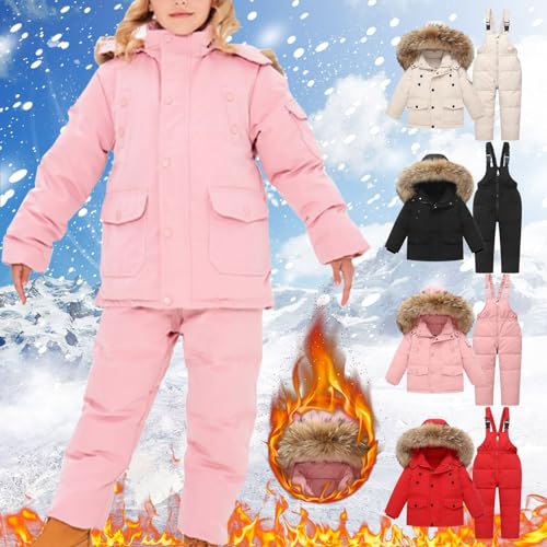 Kids Toddler Girls Boys Two Piece Snowsuit Baby Warm Hooded Puffer Down Jackets+Snow Bib Pants Snow Suit Winter Outfits2