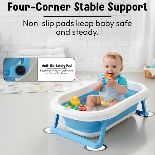 Image of StarAndDaisy Baby Bath Tub for 0 to 5 Years /Bath Tub for Kids 0-3 Years, Tub for Girls & Boys with oldable Legs, Easy to Store -Dark Blue- White