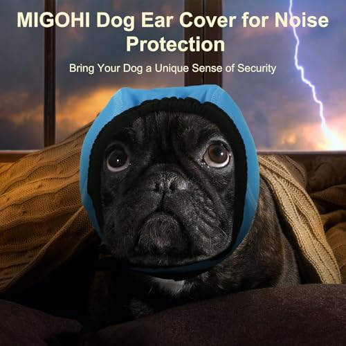 Image of MIGOHI Dog Ear Muffs Noise Protection, Calming Hoodie with Soft Padding-Adjustable Headphones for Dog, Hook & Loop Headband for Dogs, S, Blue
