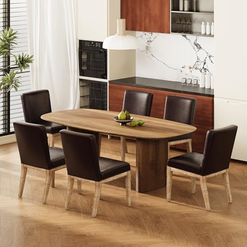 Image of Dining Chairs Set of 6, Modern Faux Leather Upholstered Dining Room Chair, Farmhouse Kitchen Chair for Restaurant Living Room, Dark Brown