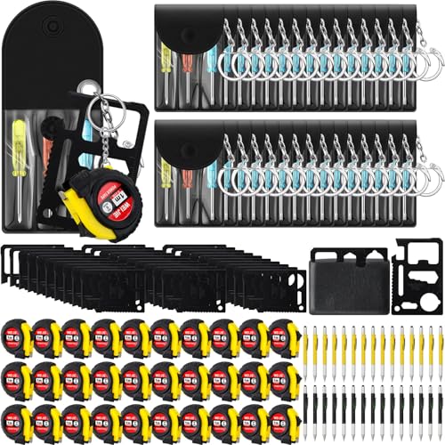 Image of 120 Pcs Mini Screwdriver Tape Keychain Set Multitool Pen Card Father's Gifts Bulk Mini Tool Set for Adult Men Dad (Yellow,Black)