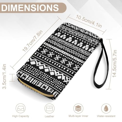 Girl's Travel Purse Fashion Design, Huge Storage Capacity Purse, Cute Decor Wallet, Long PU Zipper Wallet With Rope Traditional Ethnic African Mudcloth Pattern2