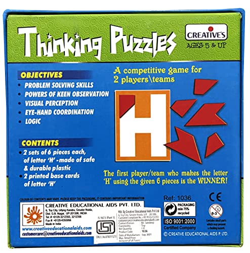 Image of Creative's Thinking Puzzles H Letter, Puzzle Game for Kids, Educational Brain Teaser & Logic Game, Problem Solving, Visual Perception & Spatial Reasoning, Learning Activity Games for Kids Age 5+