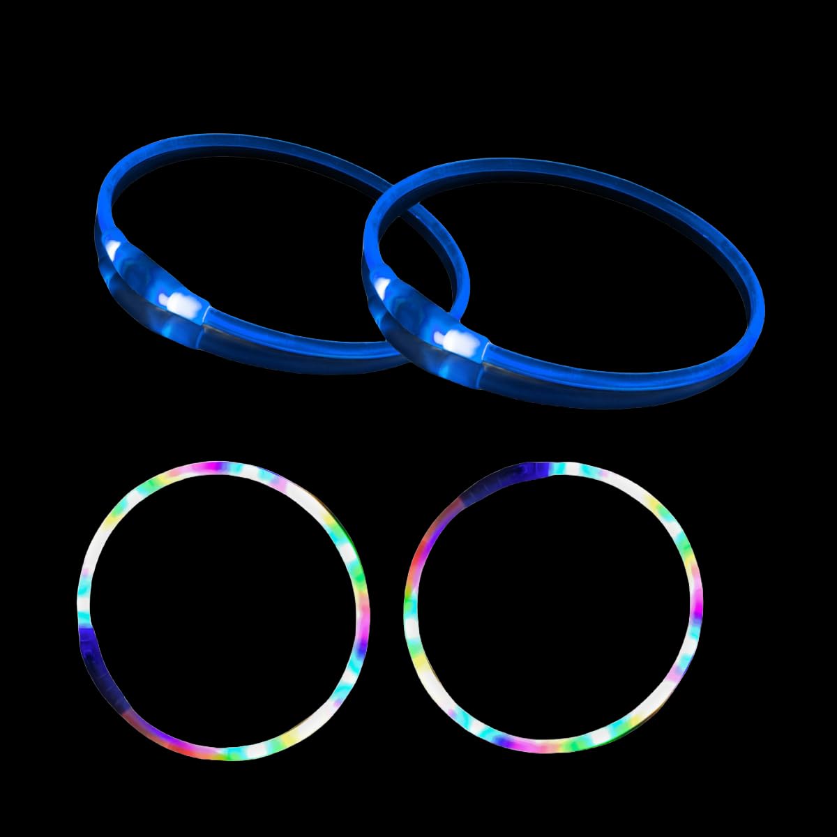 4 PCS LED Dog Collar, USB Rechargeable Flashing Dog Collar for Night Safety, Adjustable, Waterproof, Bright Illuminated Collar for Dogs, One Size Fits All, Colorful+Blue