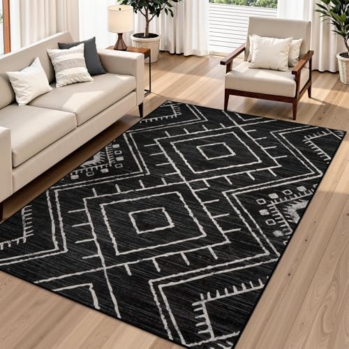 Tapete decorativo 5x7 Negro estilo Boho Geométrico miniatura 1