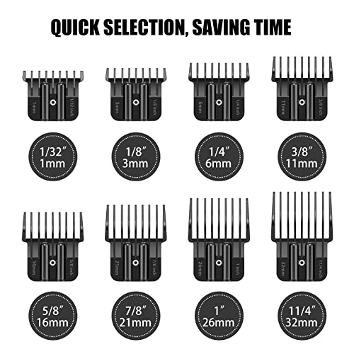 Image of 8 Pack Premium Trimmer Guards Fit for BaBylissPRO Barberology FX787 & FX726 Trimmer, Replacement Guards with Metal Spring Clip - From 1 /32-5 /4 inch Snap on Blade Attachment Combs Set