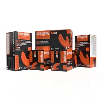 GLOVEWORKS Nitrile Gloves Disposable Orange 8 mil, XX-Large 5 Boxes of 100 | Heavy Duty Gloves for Mechanics Shops, Industrial, Business & Home Use, Bulk Purchasing Options, Rubber Alternative