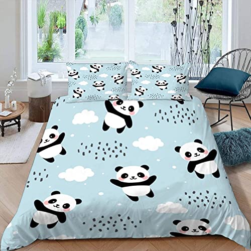 MOUPL Ultra Doux Parure de Lit 140x200 cm Enfant Ado Garçon Fille 1 Personne avec Fermeture Éclair 3D Motif Kawaii Animal Panda Housse de Couette Microfibre 3 Pièces avec 2 Taies d'oreiller 65x65 Cover