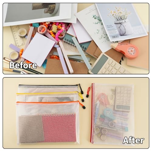 Image of EOOUT 72pcs Mesh Zipper Pouch, A4 Size, 12 Colors Zipper Bags for Organizing Storage, Waterproof Puzzle Bag, Zipper File Bags for Board Games and School Office Supplies