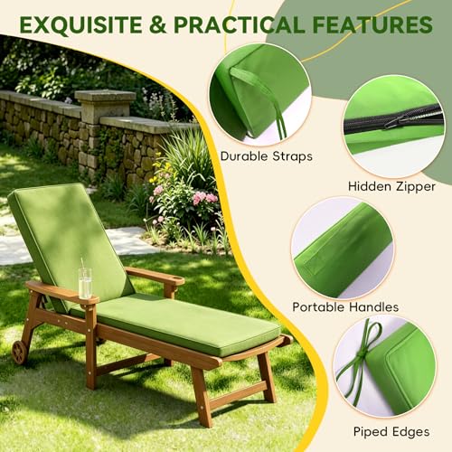 ASLUMBER Chaise Lounge Cushions Outdoor Waterproof and Fade Resistant 72x21x3 Inch Lounge Cushions for Outdoor Patio Chair Cushions with Removable Cover & Ties for Pool, Deck, Lawn, Beach, Green by ASLUMBER - Used condition - Image 6