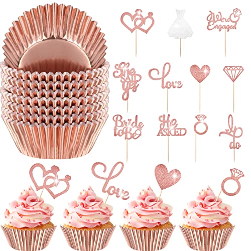 Marspark Rose Gold Wedding Cupcake Wrappers and Toppers Set #TOP18