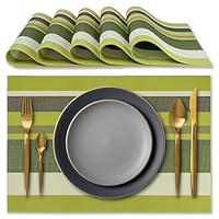 IPEA Tovagliette Americane Eleganti 45 x 30 cm per Cena, Pranzo, Colazione - 6 Unit&agrave; - Tovaglietta Lavabile, Resistente Calore, Antiscivolo, Antimacchia per Tavolo della Cucina e Sala - Strisce Verdi