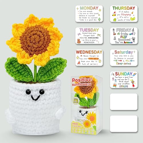 Handmade Sunflower Crochet Doll with 7 Daily Replaceable Notes, Thank
