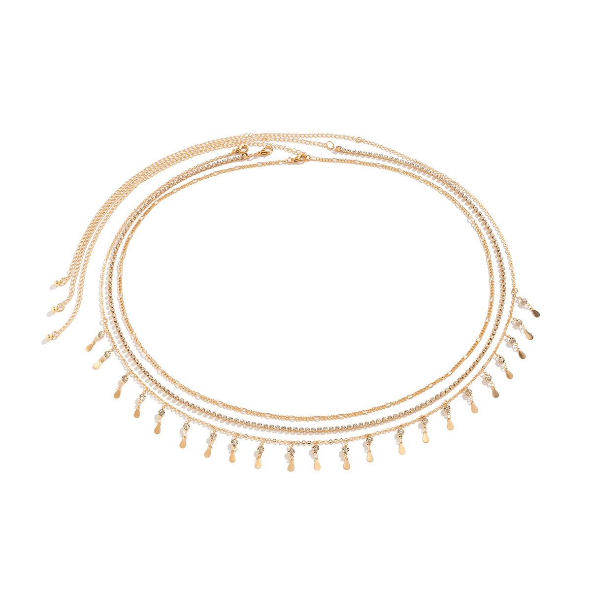 Ricjurzzty3 PCS Beach Bikini Belly Chain Jewelry for Women Rhinestone Beads Waist Chain Sexy Gold Body Chain Jewelry for Girls