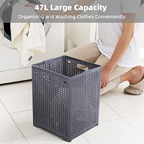 Cowhill Laundry Plastic Hamper With Handles Large 47L Foldable Storage Bins Organizing Clothes, Toys Cube Collapsible Storage With Mesh Laundry Hamper For Laundry Room, Bathroom, Bedroom, Kitchen #TOP3