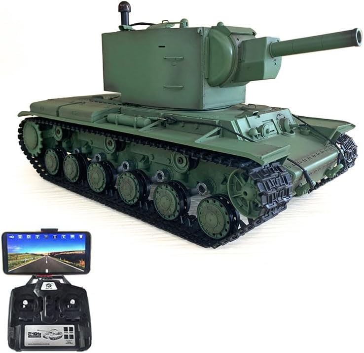 Heng Long, RC Infrared Combat Tank Soviet Kv-2 Gigant Plastic 7.0 1/16 3949 FPV System 360° Turret Barrel Recoil Smoking Generator BB Shooting Airsoft Tank that Shoot