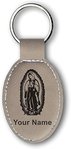 Miniatura 214 de LaserGram Llavero ovalado, Virgen de Guadalupe, grabado personalizado incluido (rústico con oro)