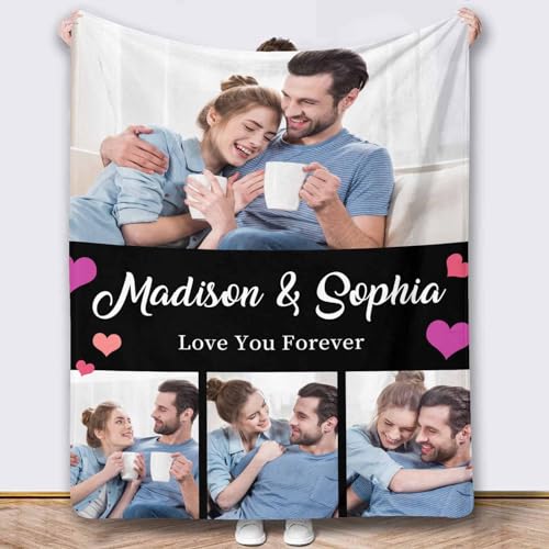 FnprtMo Customized Blanket with Picture, 4 Photos, Gifts for Family, Friends, Men, Women, Kids