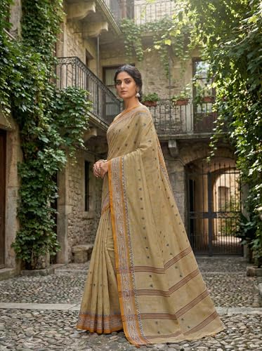 Image of WoodenTant Women's Pure Cotton Taant Saree with Designer Border