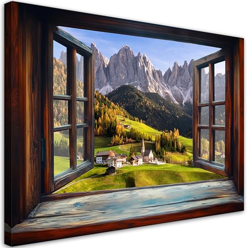 Feeby - Tableaux - Deco Tableau Murale - Fenêtre Paysage montagneux Nature - 120x80 1partie - Pour la Chambre et le Salon - Pour Chaque Pièce de Votre...