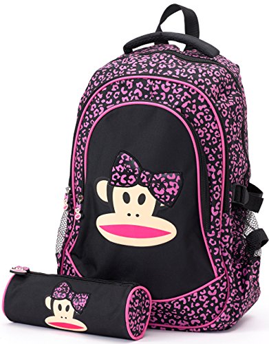 PAUL FRANK Bow Backpack and Pencil Case SET Pink Black Schoolbag 214009201