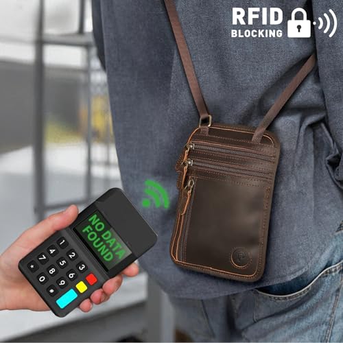 Polare Full Grain Leather Neck Wallet RFID Blocking Conceal Passport Holder Travel Pouch with AirTag Slot for Men3