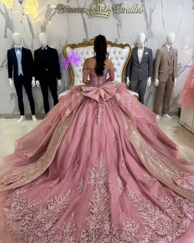 Mauuwy Off Shoulder Quinceanera Dresses Layered XV Sweet 16 Dresses with Tassels Beaded Vestidos De 15 Años with Bow3