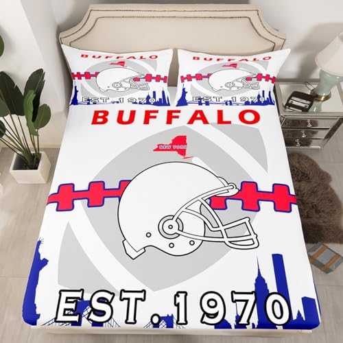 Erosebridal Football Themed Fitted Sheet for Twin Bed, Fans Bed Sheets for Boys, Lovers Bed Set, Red Blue Gray Bedding Set With 1 Pillowcase Deep Pockets (Buffalo)