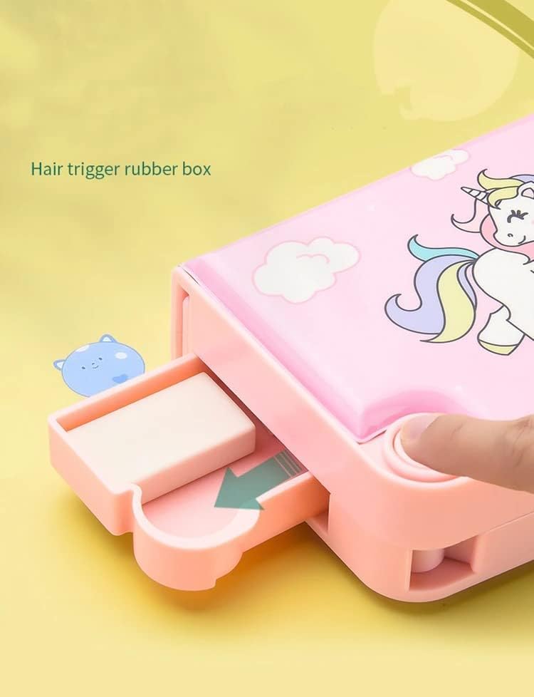 Image of Branded Unicorn Theme Magnetic Pencil Box for Kids, Space Pencil Box for Boys & Girls, Stationery Box, Buttons Operated Pencil Box for Kids