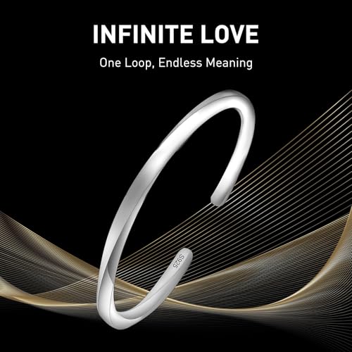 4mm Thick 925 Sterling Silver Twist Mobius Bracelet for Women Men, Adjustable Infinity Symbol Cuff Bangle, Birthday Christmas Jewelry Gift (2 Styles: High Polished & Retro)2