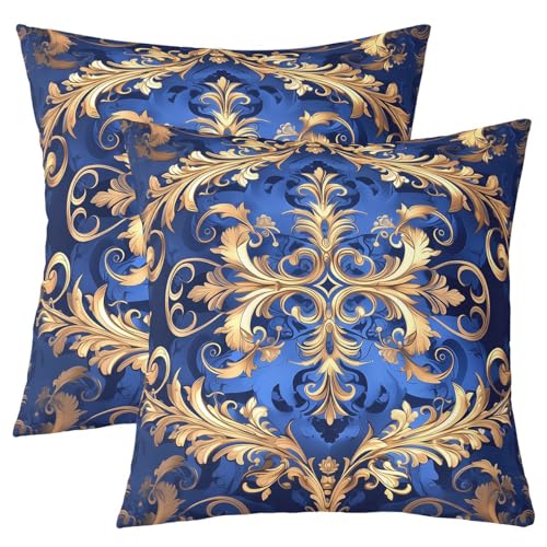 Homewish Housse d'oreiller Damas Doré Lot de 2,Housse d'oreiller Imprimé Exotique pour Hommes Femmes,Housse de Coussin Baroque Vintage,Housse d'oreiller...