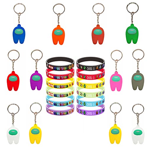 24 Piezas Articulos de Fiesta Niños, Among Us Favor de fiesta de cumpleaños del juego para fanáticos - Among Us pulseras,Llavero,Juguete para Fanáticos de Los Juegos Niños Adultos Regalo de Cumpleaños Cover