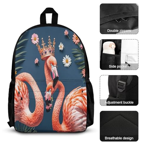 3-in-1 Backpack Combination Set Pink Flamingo Print 3Pcs Backpack Sets Travel Daypack with Lunch Bag And Cosmetic Bag3