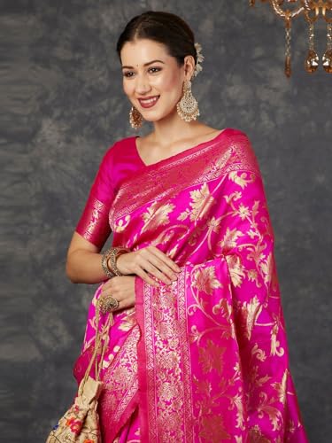 Image of Women's Banarasi Saree Pure Kanjivaram Silk Saree Soft Design Wear Pattu Sarees Cotton With Blouse Piece Kanchipuram for Wedding new ladies sadi